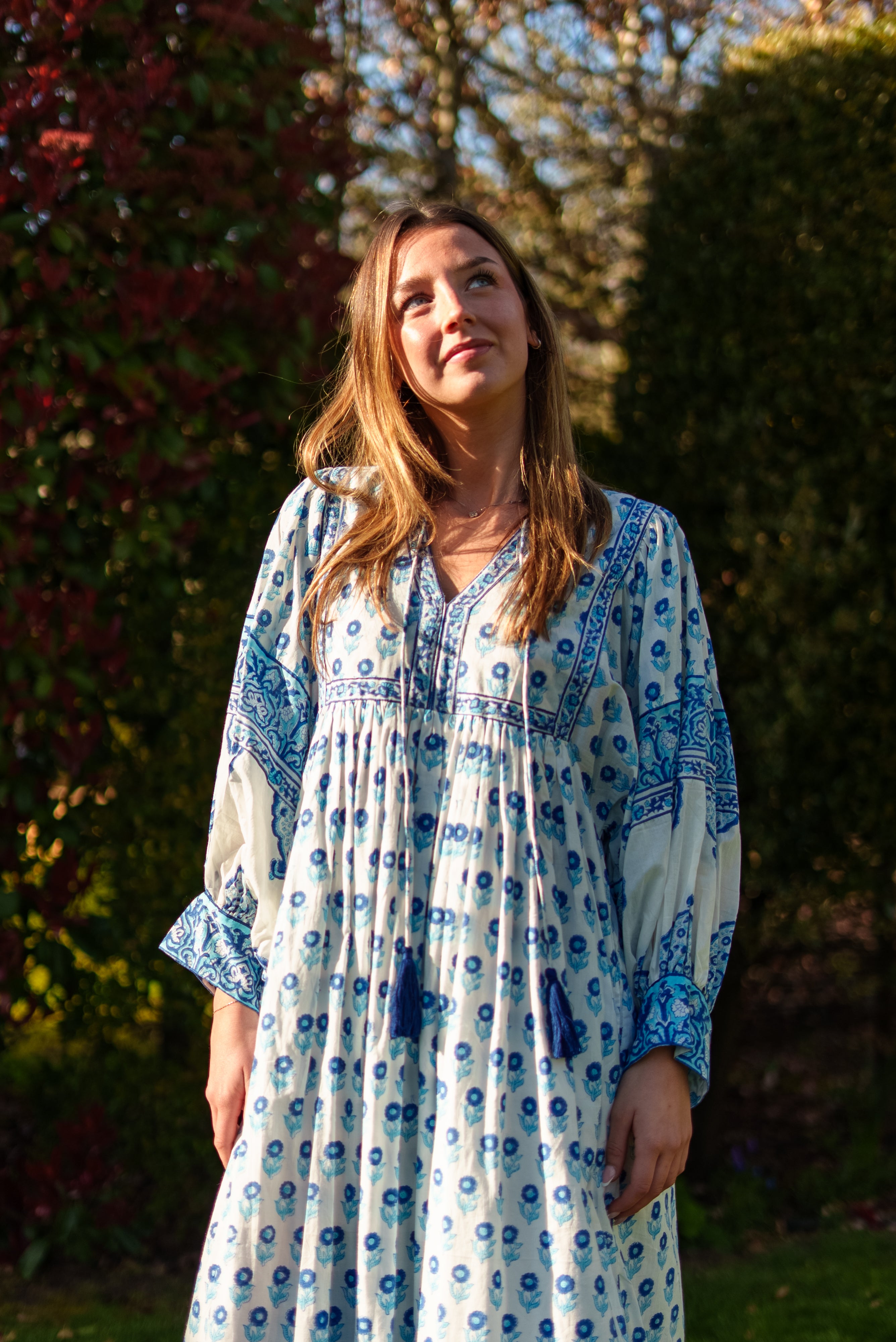 Amelia Floaty sleeve Folk Print maxi dress