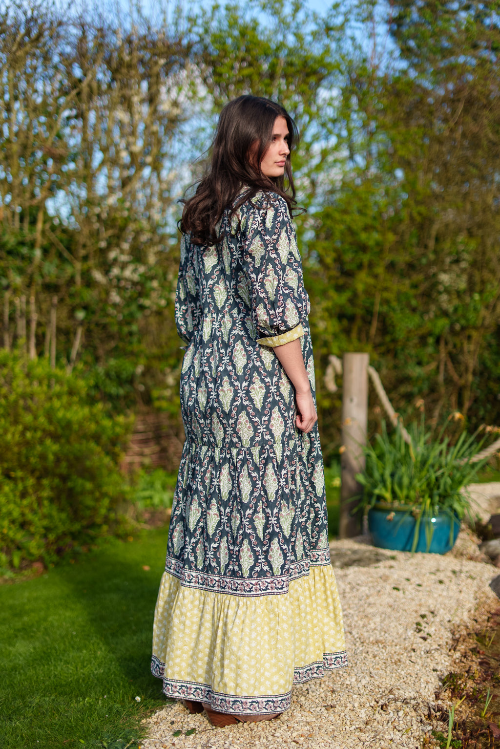 Lalita ink Maxi woodblock print dress, 100% cotton