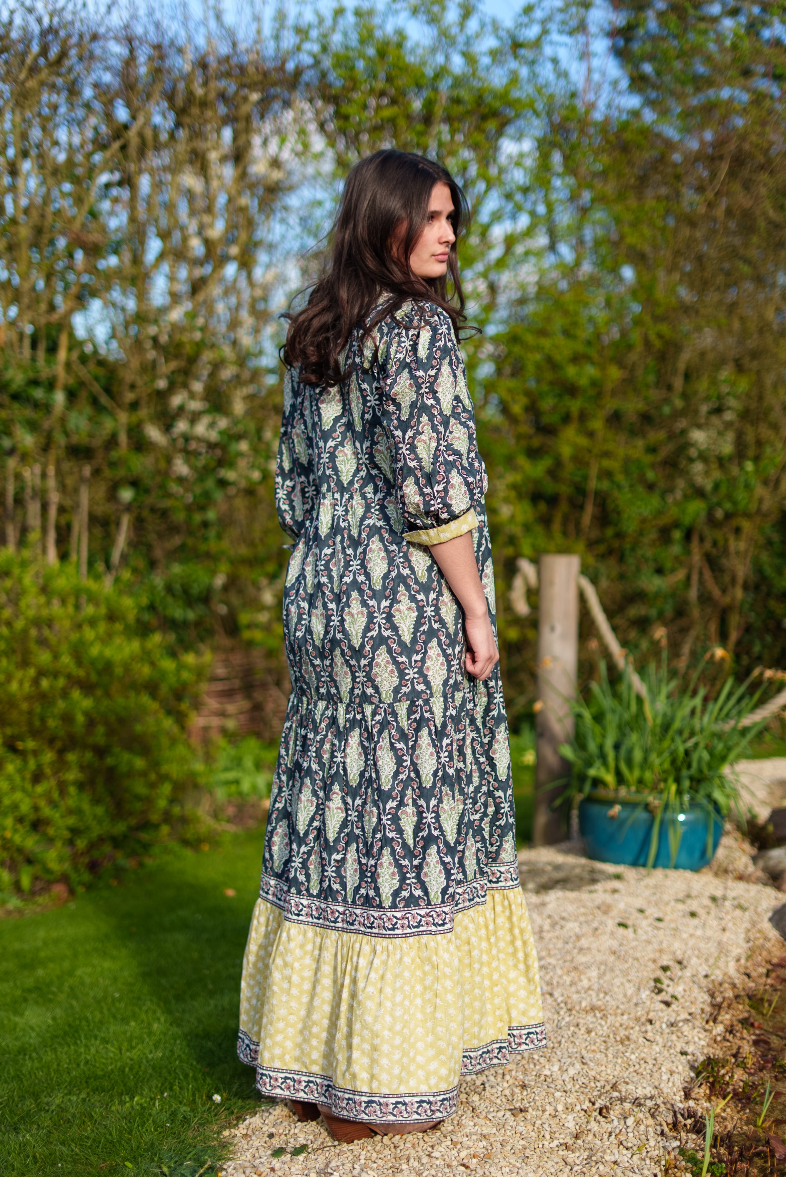 Lalita ink Maxi woodblock print dress, 100% cotton