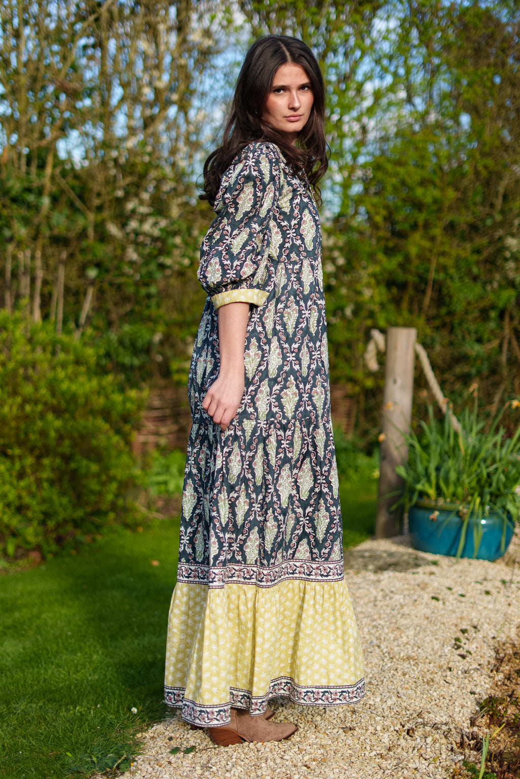 Lalita ink Maxi woodblock print dress, 100% cotton