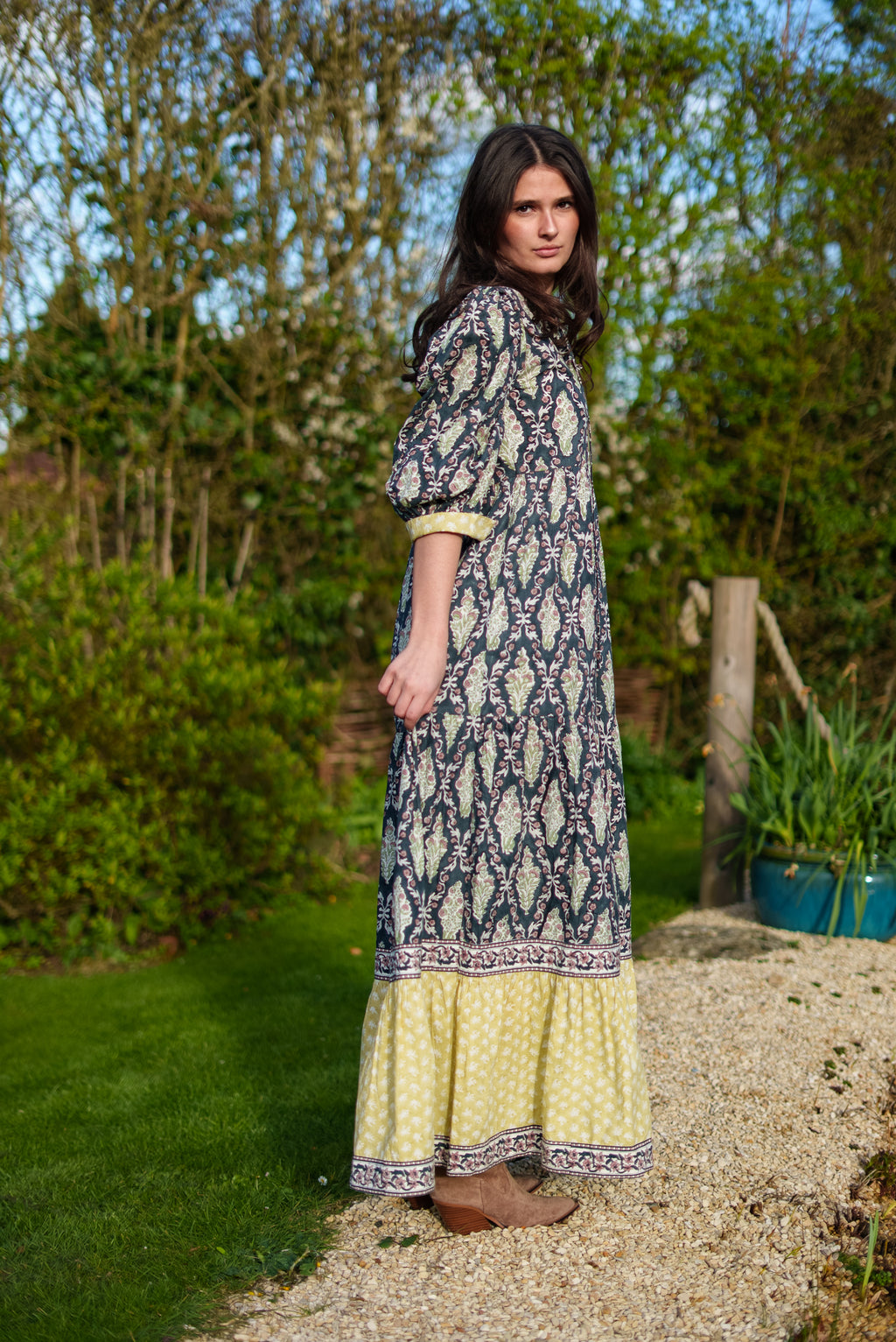 Lalita ink Maxi woodblock print dress, 100% cotton