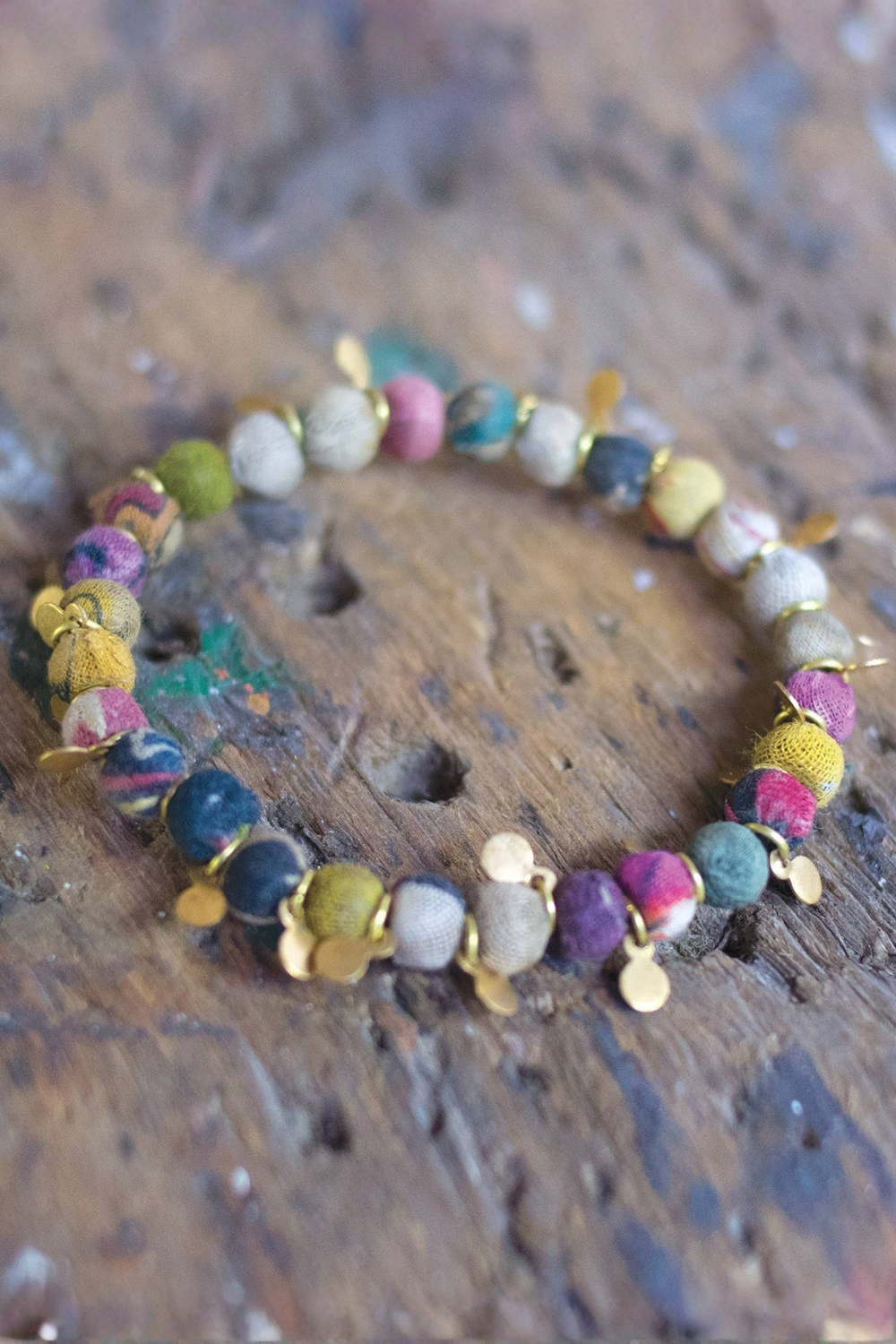Elasticated Recycled Fabric Bead Bracelet