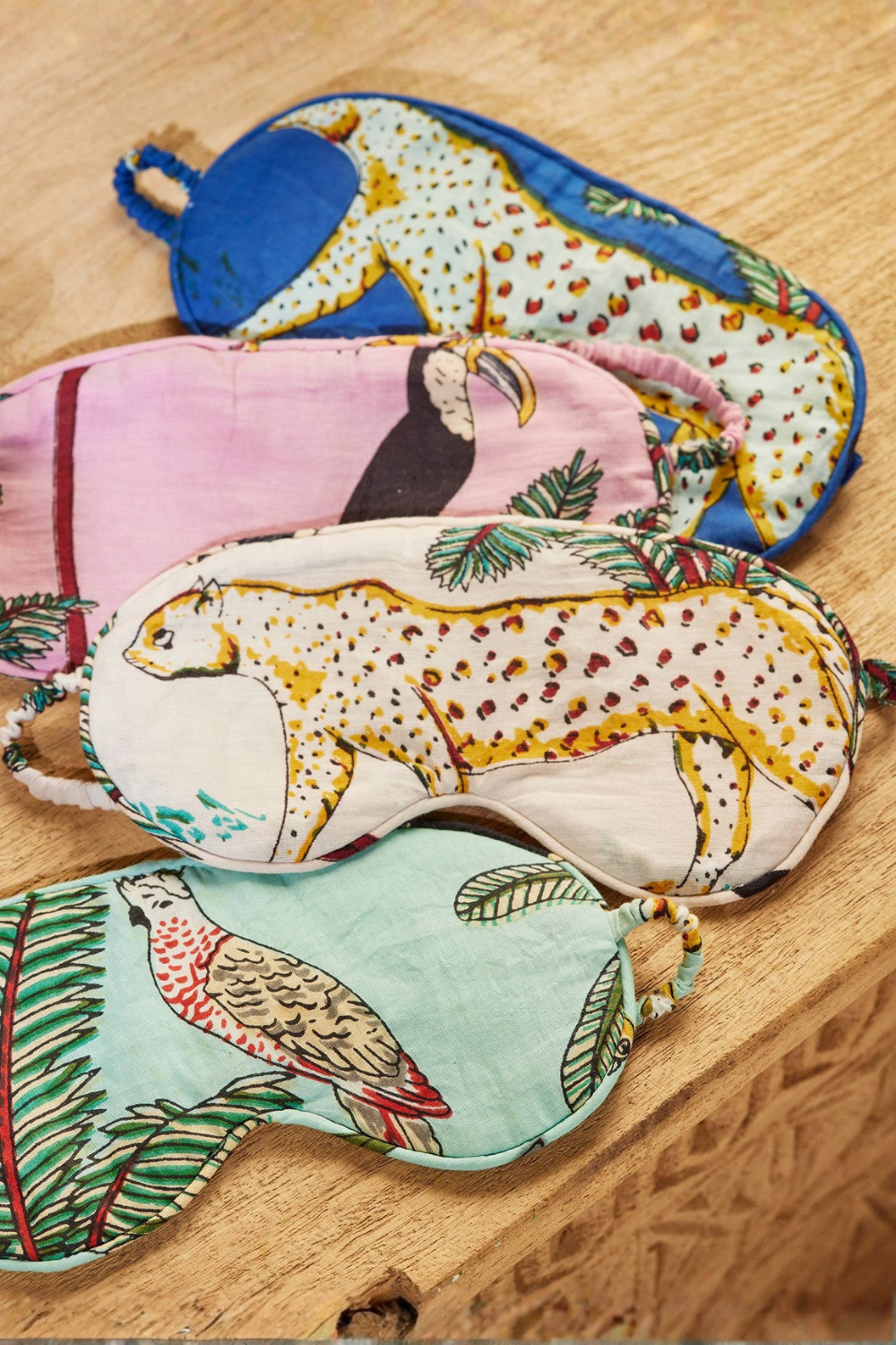 Jungle Print Eye Mask: Jade, Blue and White