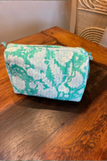 Woodblock printed Mint Green Floral Quilted Makeup Bag