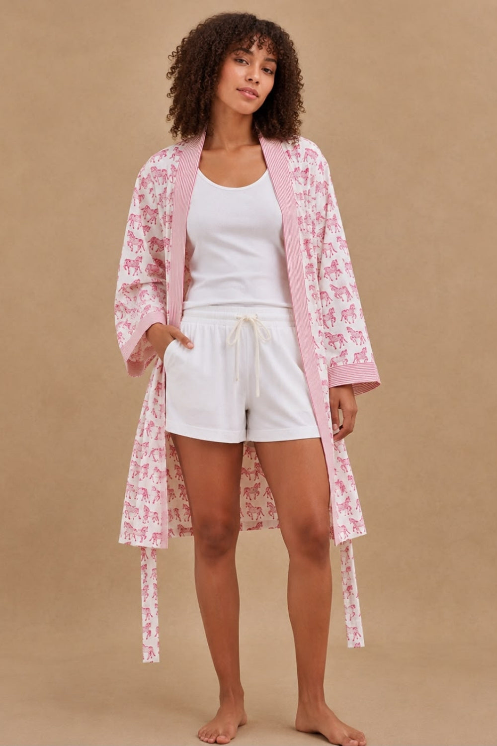 Pink Horse Print Dressing Robe