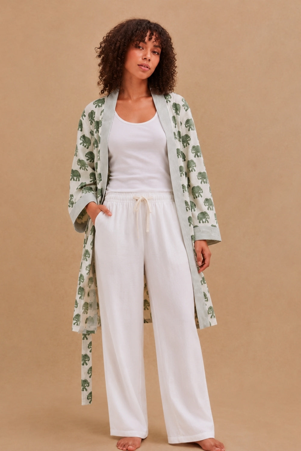 Green Elephant Print Dressing Robe