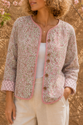 Pink/Green Floral wood block printed reversible jacket with wooden buttons, 100% cotton, hand printed by amazingly talented artisans in Jaipur.
