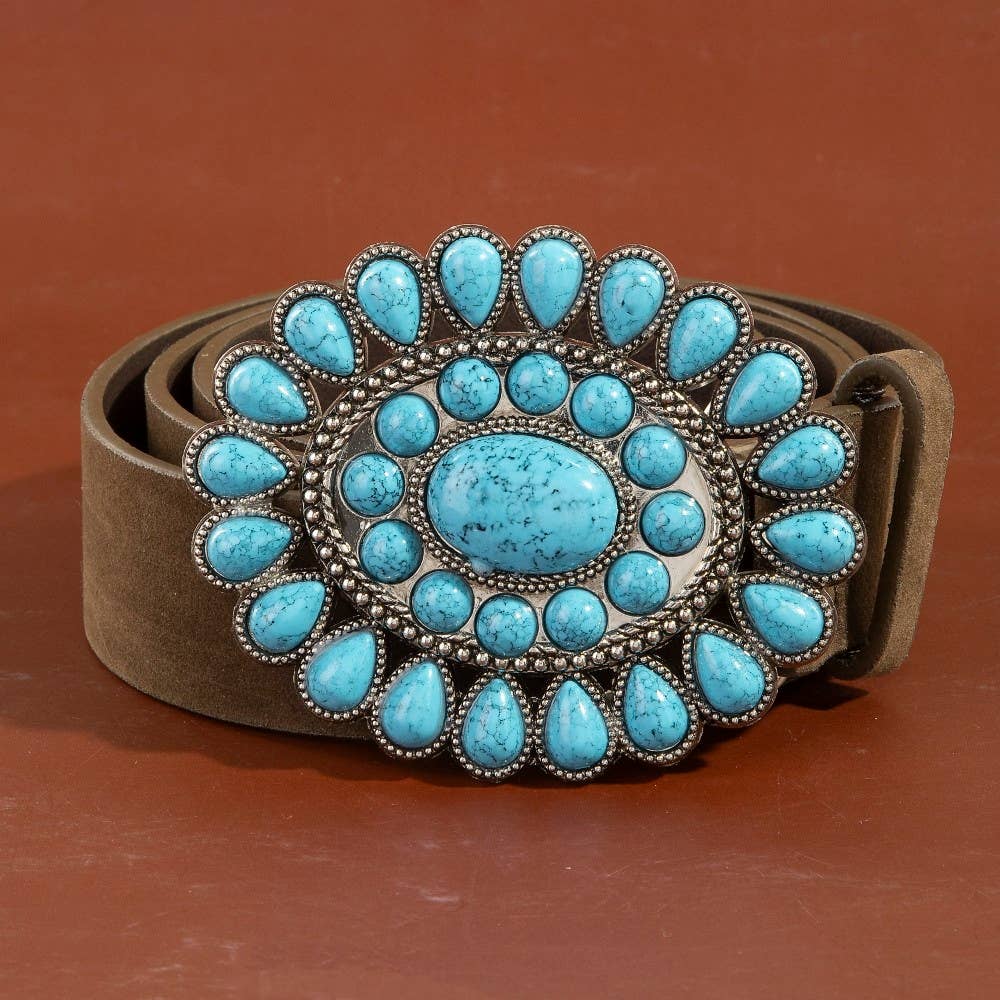 Western Concho Turquoise Stone Buckle Belt: BK