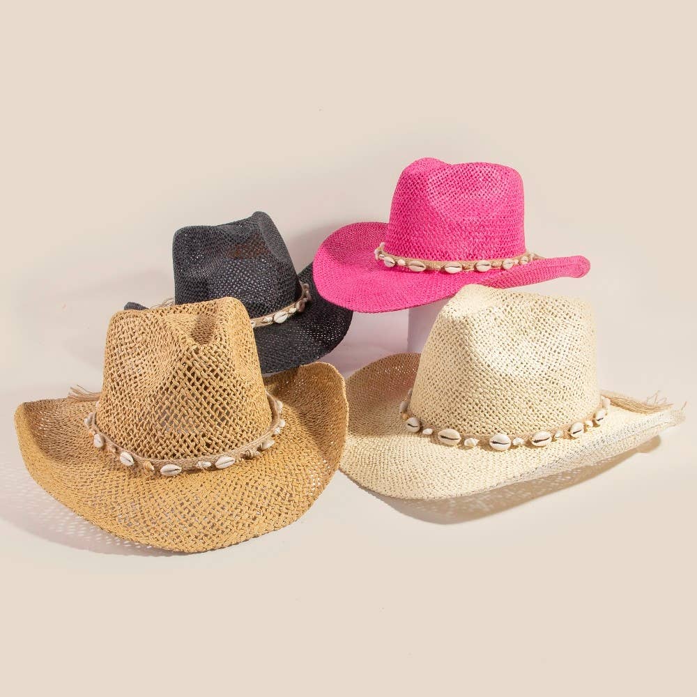 Straw Weave Cowrie Shell Rope Strap Cowboy Hat: IV