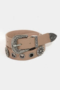 Western Etched Buckle Vegan Leather Belt: KA