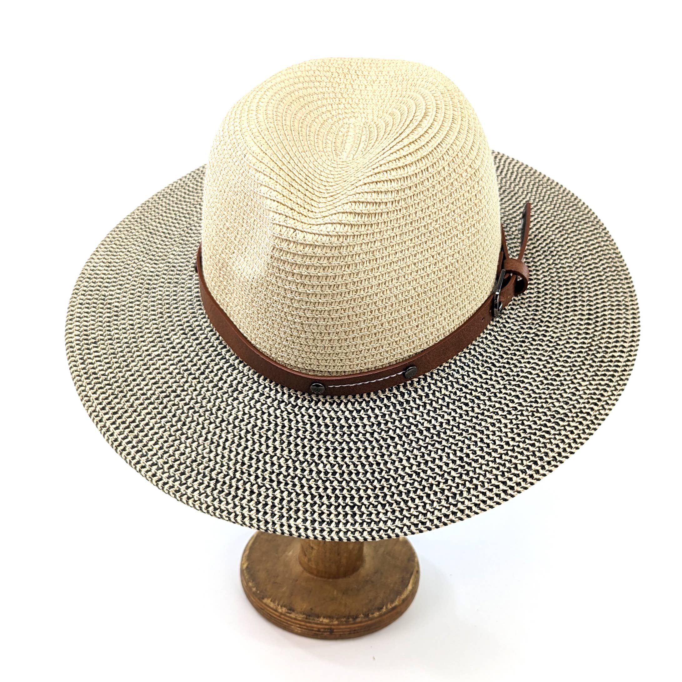Folding Panama Travel Hat - Mottled/Natural with Belt (57cm)