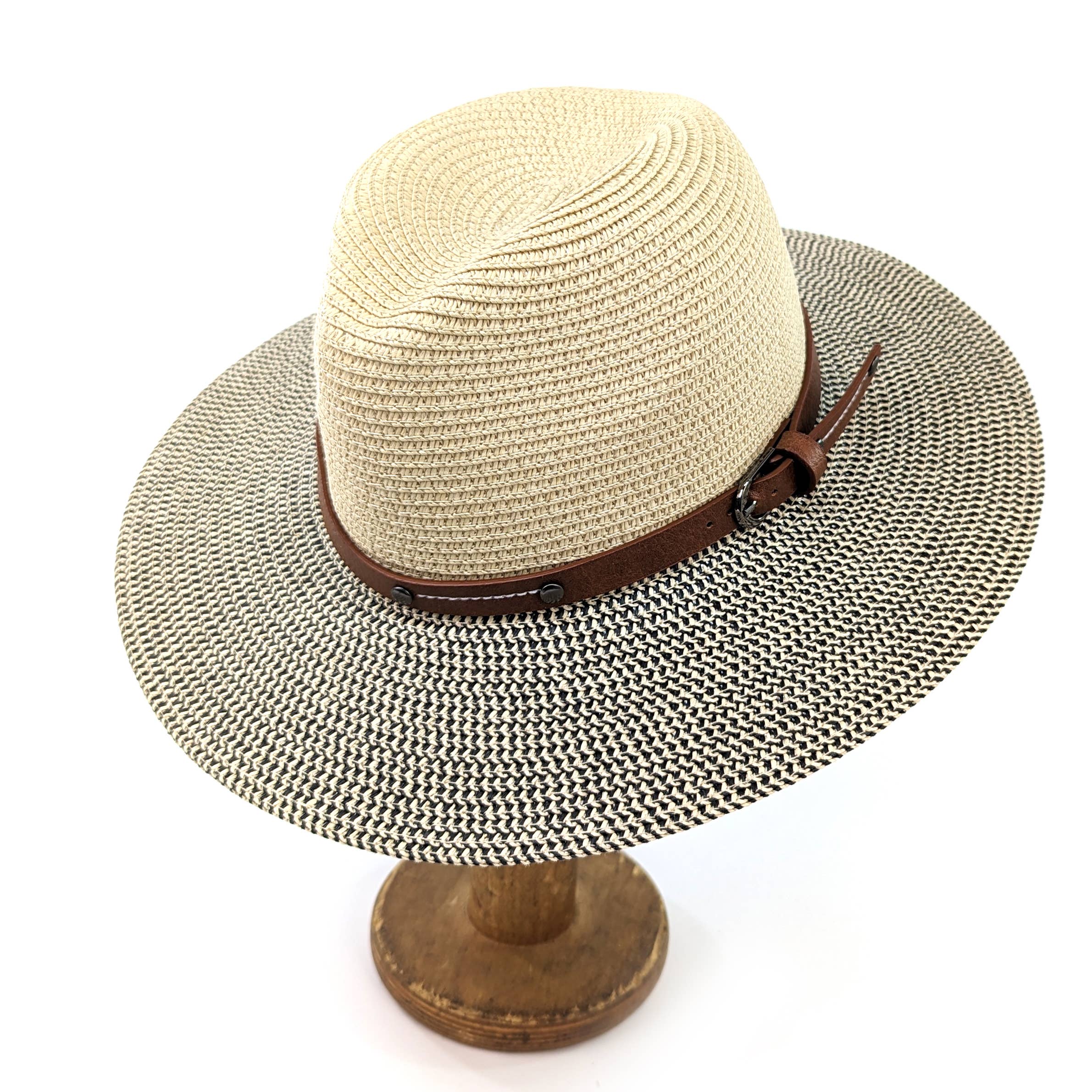 Folding Panama Travel Hat - Mottled/Natural with Belt (57cm)