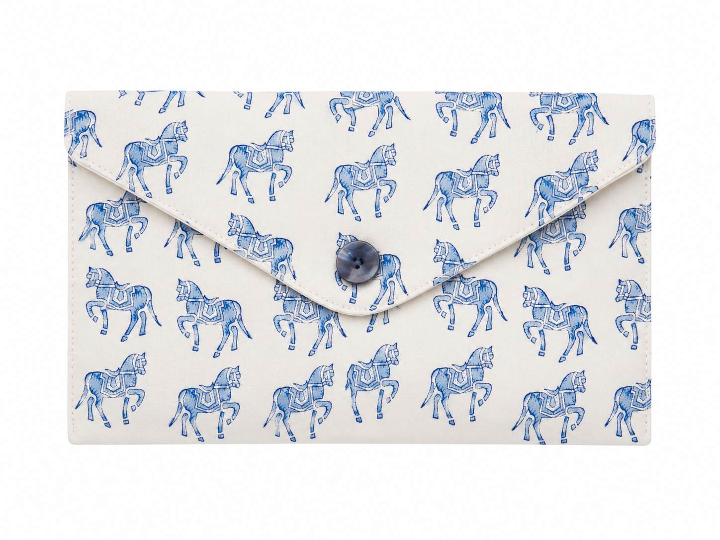 Delicate woodblock horse print short sleeve, short trousers cotton pyjamas in soft blues