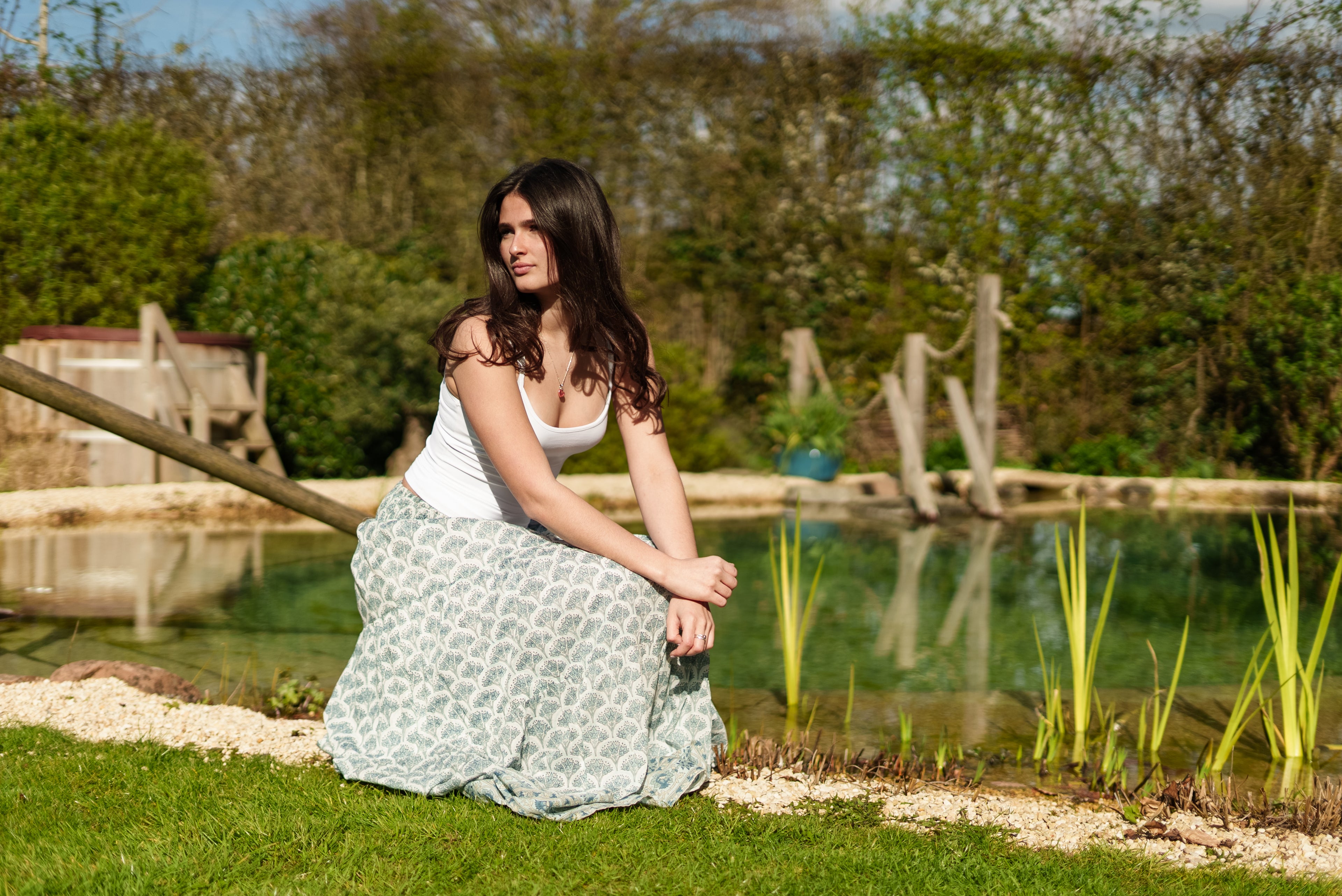 Adalyn Pattern Maxi woodblock printed skirt in green