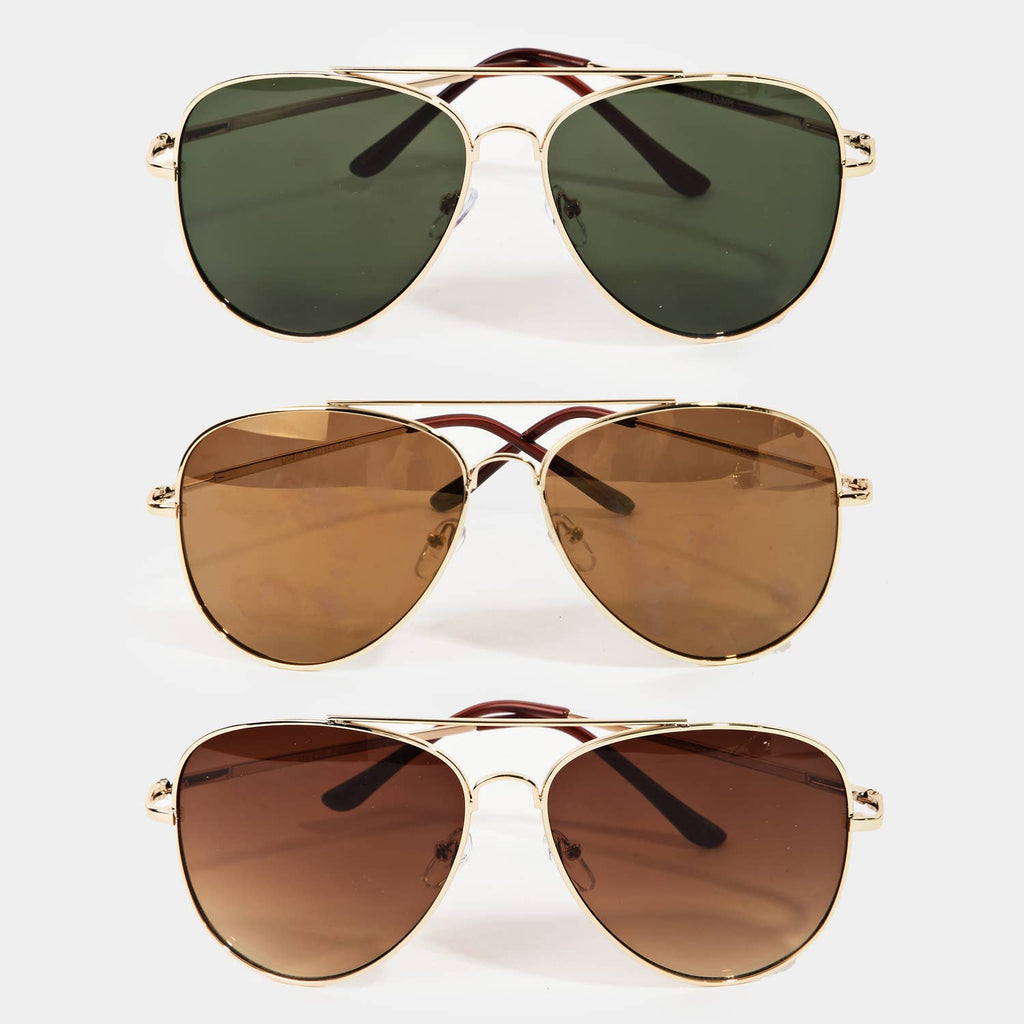 Double Bridge Aviator Sunglasses: ASSORTED