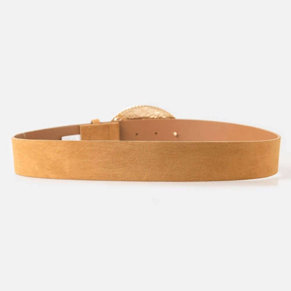 Suede Large Western Horse Medallion Buckle Belt: BROWN