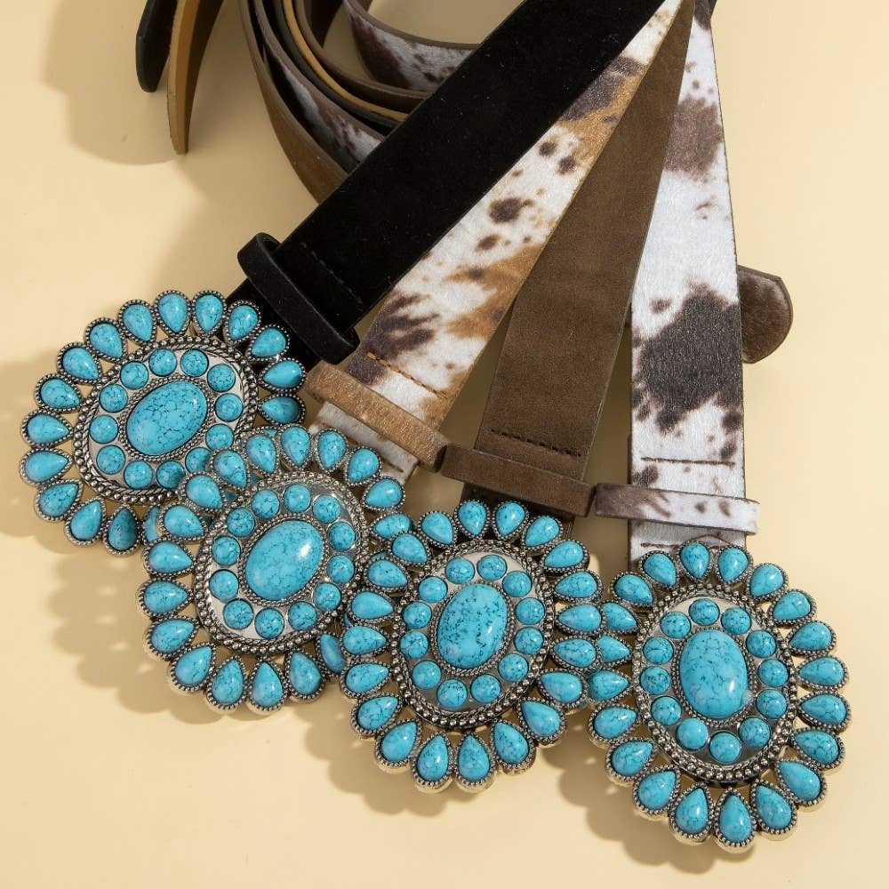 Western Concho Turquoise Stone Buckle Belt: LCO