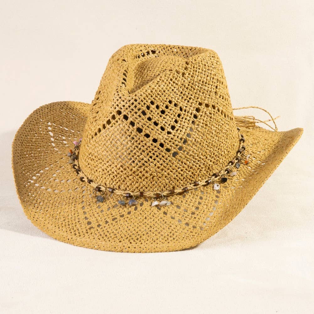Beaded Strap Straw Cowboy Hat: IV