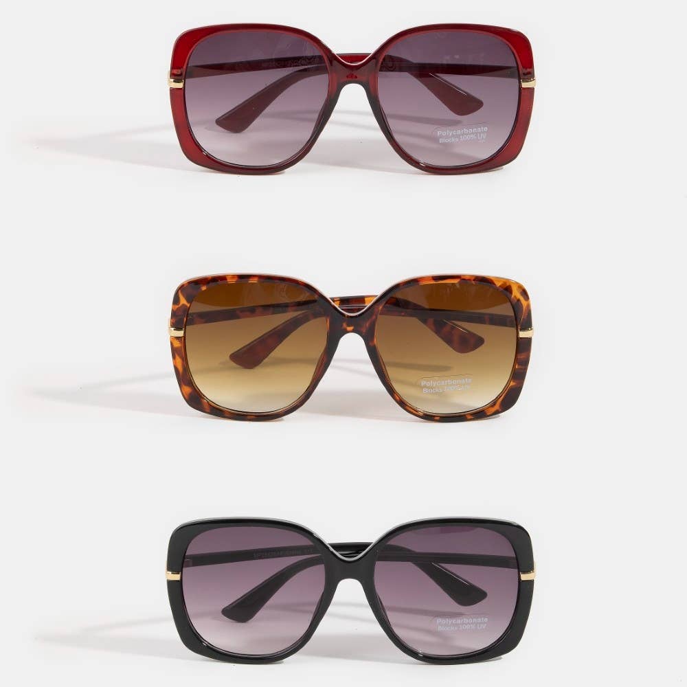 Oversized Square Gold Temple Accent Sunglasses: ASSORTED