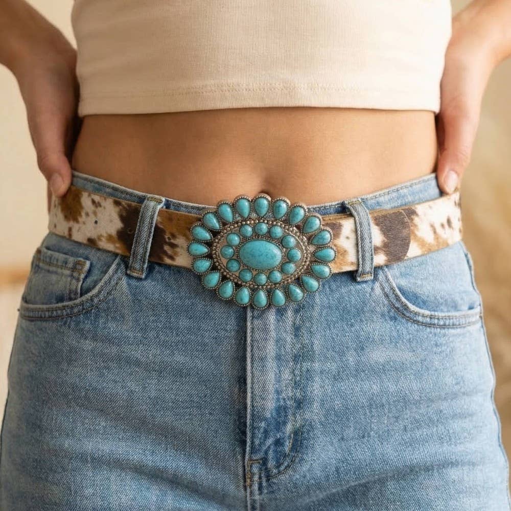 Western Concho Turquoise Stone Buckle Belt: BK