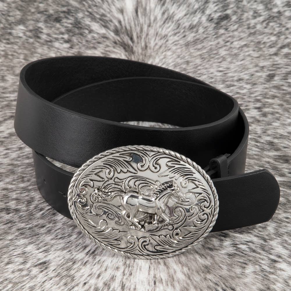 Large Western Horse Medallion Buckle Belt: GBK