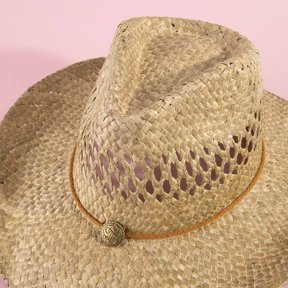 Straw Basket Rope Strap Western Cowboy Hat: NATURAL