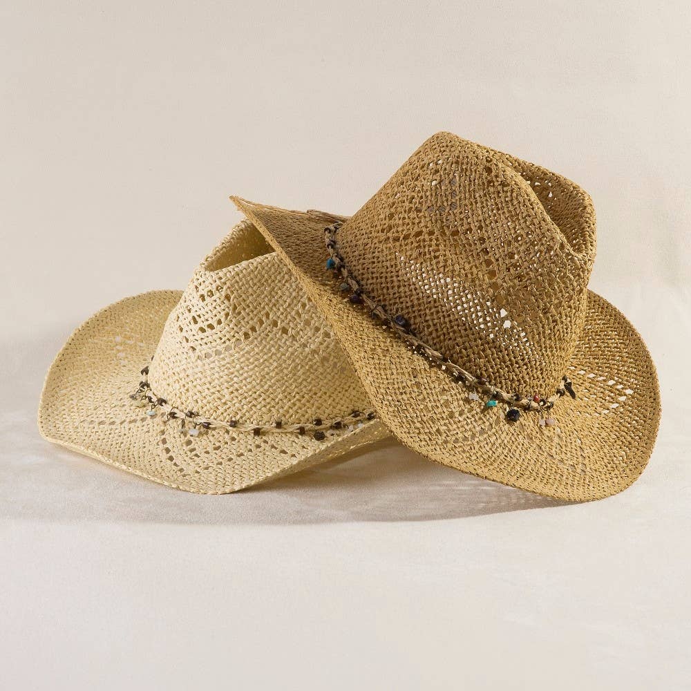 Beaded Strap Straw Cowboy Hat: IV