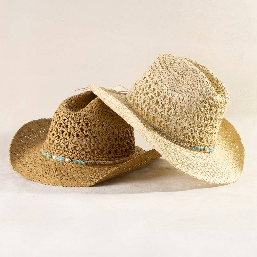 Braided Beads Straw Cowboy Hat: KA