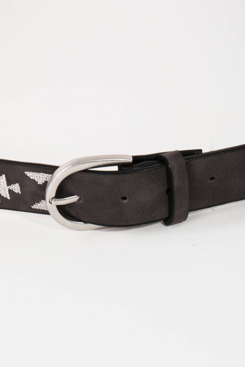 Western Boho Embroidered Pattern Vegan Leather Belt: IV