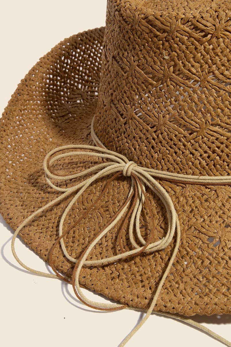 Mixed Beaded And Rope Western Fedora Straw Hat: KA