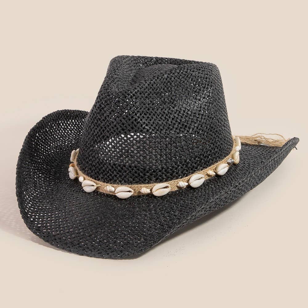 Straw Weave Cowrie Shell Rope Strap Cowboy Hat: IV
