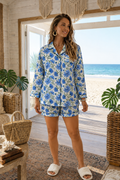 Woodblock Blue Floral Pyjama Set (short)
