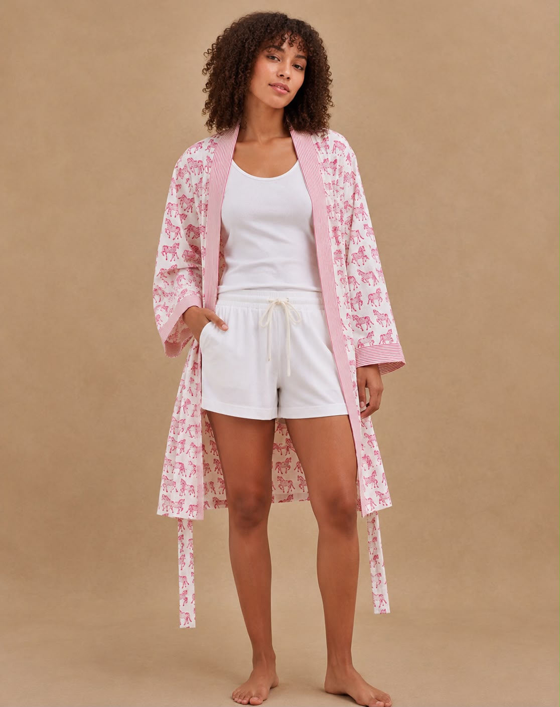 Pink Horse Print Dressing Robe