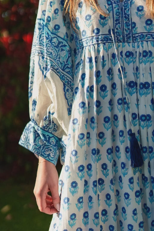 AMELIA FLOATY SLEEVE WOODBLOCK PRINTED COTTON VOILE DRESS