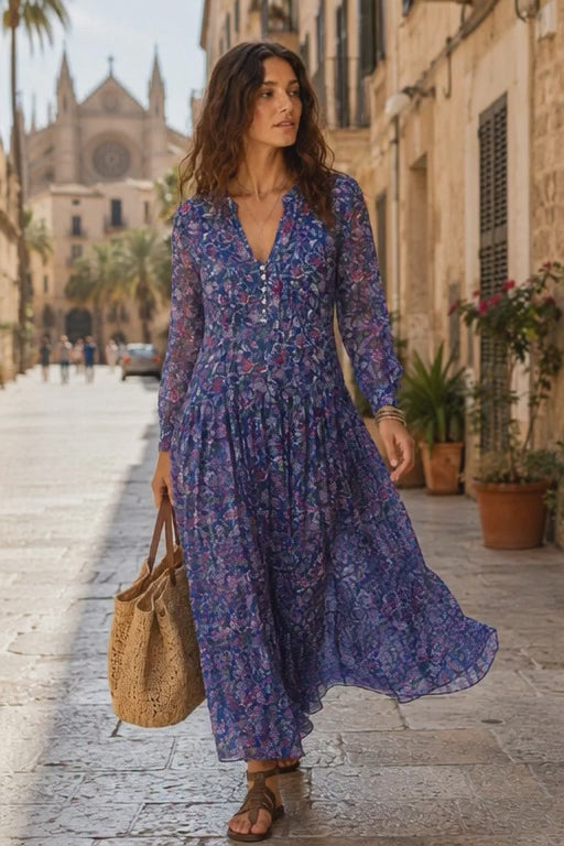 Inky blue cotton / silk mix maxi dress and separate under vest. With side pockets. Beautiful breathable fabric.